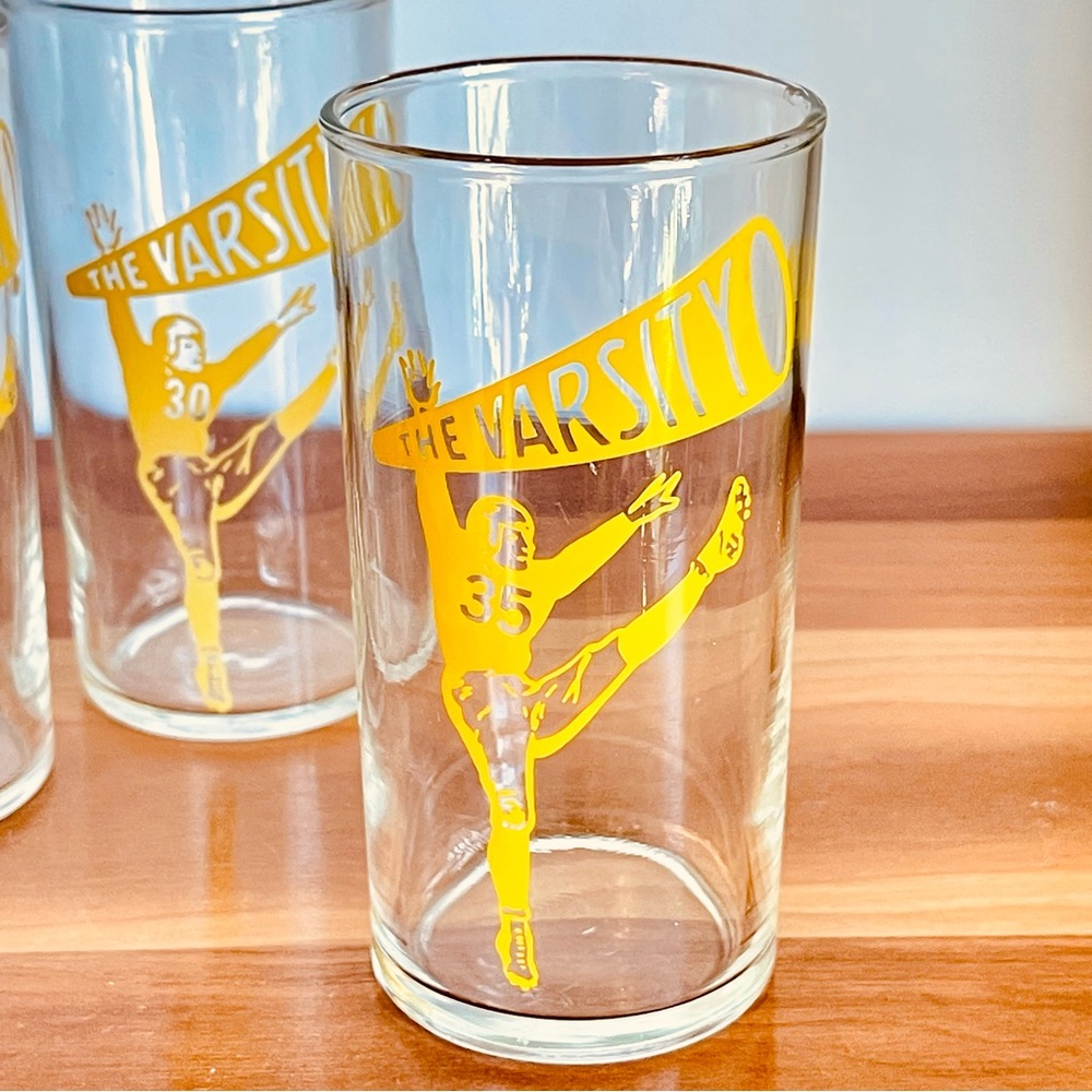 Set of 4 Vintage Drinking Glasses Yellow Varsity Football